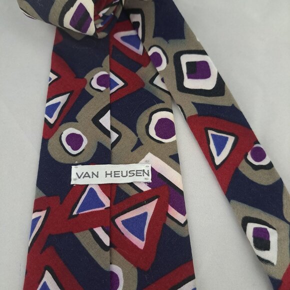 Van Heusen Mens Retro Geometric Pattern Cotton Tie 3 3/4" Wide USA - Picture 3 of 10